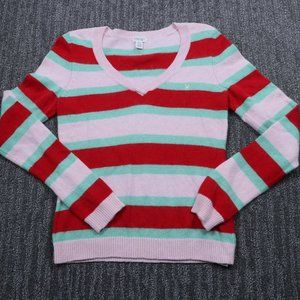 American Eagle Outfitters Womens Sweater Medium Candy Stripe V-Neck Y2K Cozy